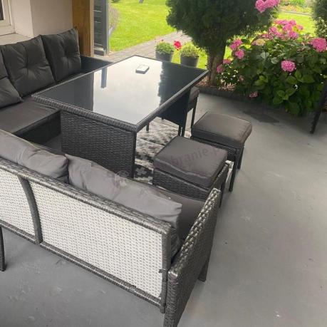 Narożnik z technorattanu 190x190cm z 3 pufami i stołem Torino Corner XL Anthracite