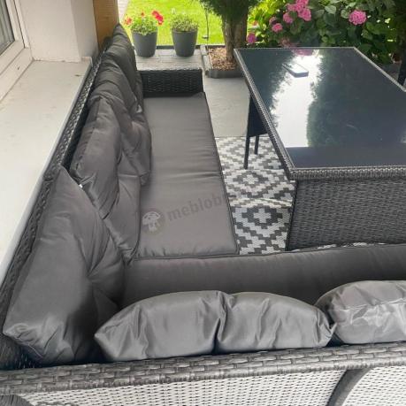 Narożnik z technorattanu 190x190cm z 3 pufami i stołem Torino Corner XL Anthracite
