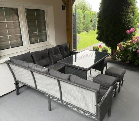 Narożnik z technorattanu 190x190cm z 3 pufami i stołem Torino Corner XL Anthracite