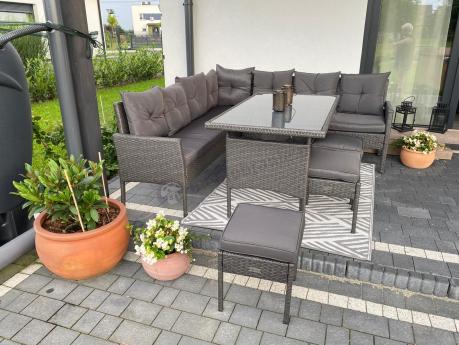 Narożnik z technorattanu 190x190cm z 3 pufami i stołem Torino Corner XL Anthracite