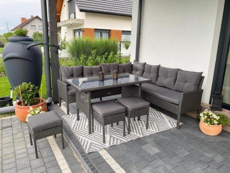 Narożnik z technorattanu 190x190cm z 3 pufami i stołem Torino Corner XL Anthracite