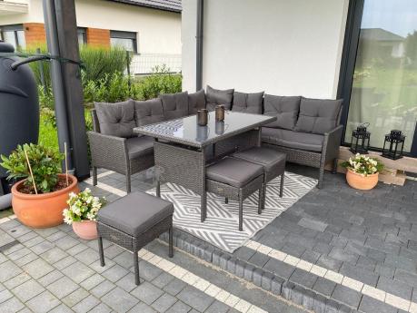 Narożnik z technorattanu 190x190cm z 3 pufami i stołem Torino Corner XL Anthracite