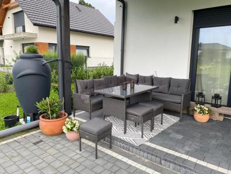 Narożnik z technorattanu 190x190cm z 3 pufami i stołem Torino Corner XL Anthracite