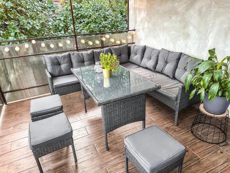 Narożnik z technorattanu 190x190cm z 3 pufami i stołem Torino Corner XL Anthracite