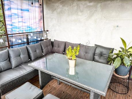 Narożnik z technorattanu 190x190cm z 3 pufami i stołem Torino Corner XL Anthracite