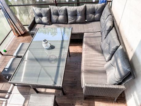 Narożnik z technorattanu 190x190cm z 3 pufami i stołem Torino Corner XL Anthracite