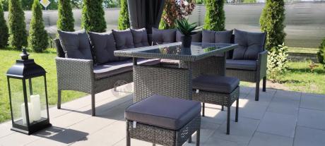 Narożnik z technorattanu 190x190cm z 3 pufami i stołem Torino Corner XL Anthracite