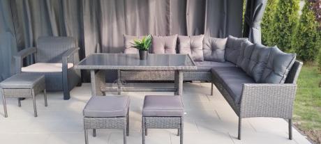 Narożnik z technorattanu 190x190cm z 3 pufami i stołem Torino Corner XL Anthracite