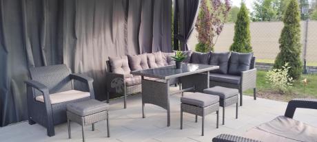 Narożnik z technorattanu 190x190cm z 3 pufami i stołem Torino Corner XL Anthracite