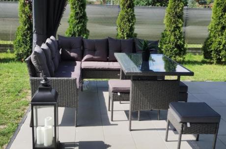 Narożnik z technorattanu 190x190cm z 3 pufami i stołem Torino Corner XL Anthracite