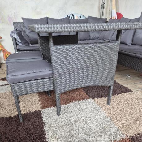 Narożnik z technorattanu 190x190cm z 3 pufami i stołem Torino Corner XL Anthracite