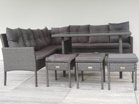 Narożnik z technorattanu 190x190cm z 3 pufami i stołem Torino Corner XL Anthracite