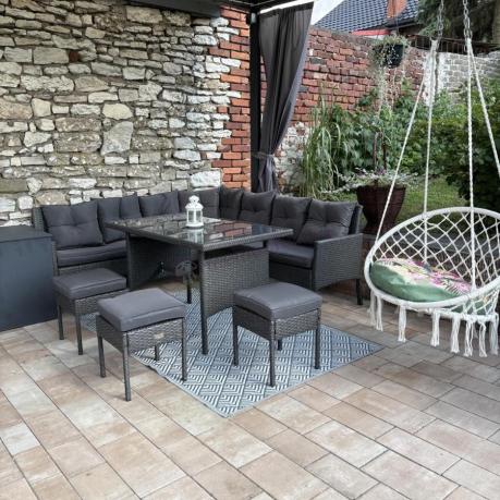 Narożnik z technorattanu 190x190cm z 3 pufami i stołem Torino Corner XL Anthracite