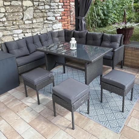 Narożnik z technorattanu 190x190cm z 3 pufami i stołem Torino Corner XL Anthracite