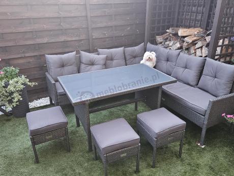 Narożnik z technorattanu 190x190cm z 3 pufami i stołem Torino Corner XL Anthracite