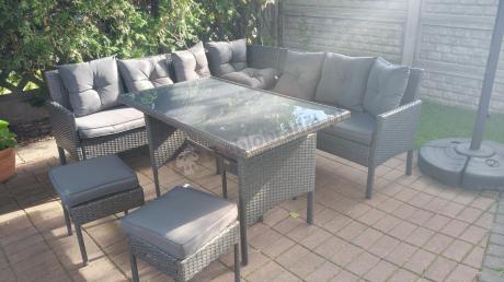 Narożnik z technorattanu 190x190cm z 3 pufami i stołem Torino Corner XL Anthracite