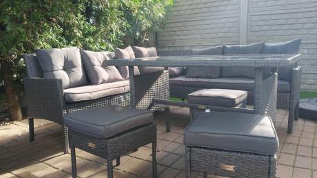 Narożnik z technorattanu 190x190cm z 3 pufami i stołem Torino Corner XL Anthracite