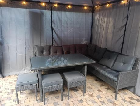 Narożnik z technorattanu 190x190cm z 3 pufami i stołem Torino Corner XL Anthracite