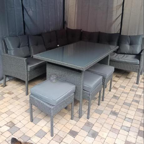 Narożnik z technorattanu 190x190cm z 3 pufami i stołem Torino Corner XL Anthracite