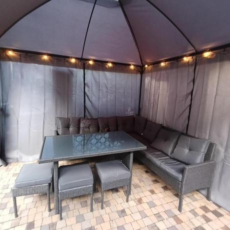 Narożnik z technorattanu 190x190cm z 3 pufami i stołem Torino Corner XL Anthracite