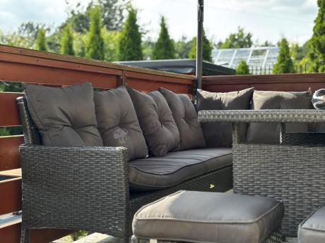 Narożnik z technorattanu 190x190cm z 3 pufami i stołem Torino Corner XL Anthracite