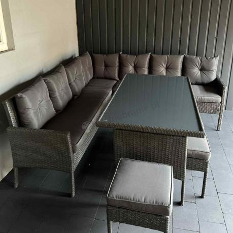 Narożnik z technorattanu 190x190cm z 3 pufami i stołem Torino Corner XL Anthracite