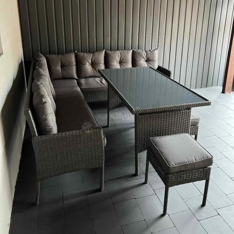 Narożnik z technorattanu 190x190cm z 3 pufami i stołem Torino Corner XL Anthracite