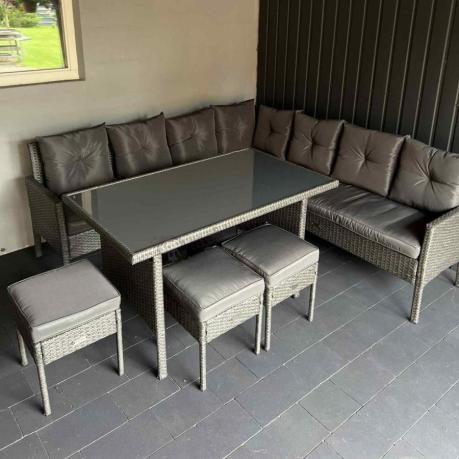 Narożnik z technorattanu 190x190cm z 3 pufami i stołem Torino Corner XL Anthracite