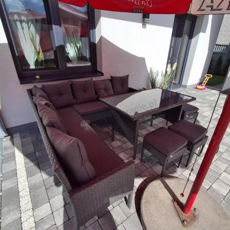 Narożnik z technorattanu 190x190cm z 3 pufami i stołem Torino Corner XL Anthracite