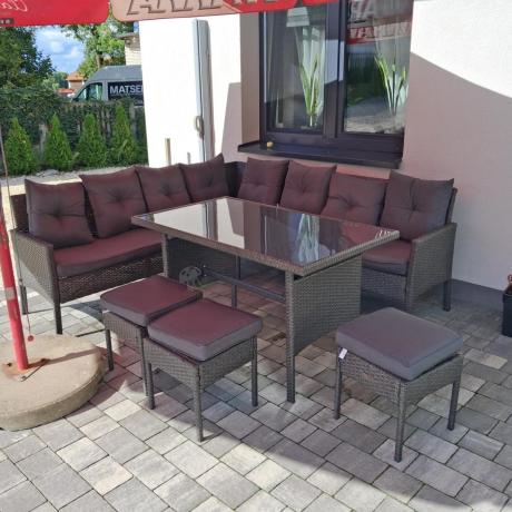 Narożnik z technorattanu 190x190cm z 3 pufami i stołem Torino Corner XL Anthracite