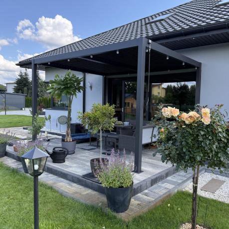 Narożnik z technorattanu 190x190cm z 3 pufami i stołem Torino Corner XL Anthracite