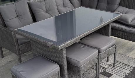 Narożnik z technorattanu 190x190cm z 3 pufami i stołem Torino Corner XL Anthracite