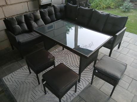 Narożnik z technorattanu 190x190cm z 3 pufami i stołem Torino Corner XL Anthracite
