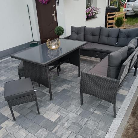 Narożnik z technorattanu 190x190cm z 3 pufami i stołem Torino Corner XL Anthracite