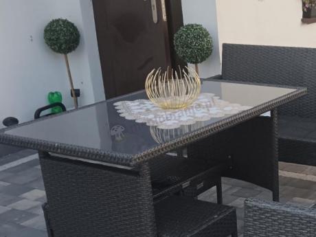 Narożnik z technorattanu 190x190cm z 3 pufami i stołem Torino Corner XL Anthracite