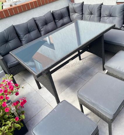 Narożnik z technorattanu 190x190cm z 3 pufami i stołem Torino Corner XL Anthracite