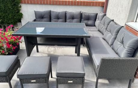 Narożnik z technorattanu 190x190cm z 3 pufami i stołem Torino Corner XL Anthracite