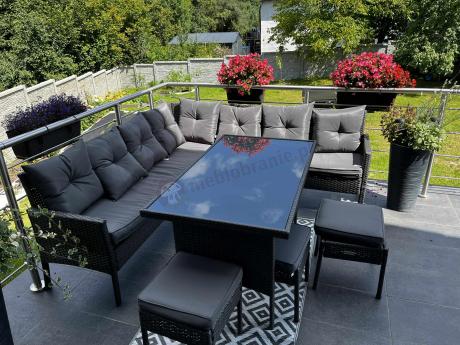 Narożnik z technorattanu 190x190cm z 3 pufami i stołem Torino Corner XL Anthracite