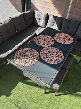 Narożnik z technorattanu 190x190cm z 3 pufami i stołem Torino Corner XL Anthracite