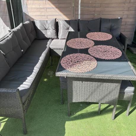 Narożnik z technorattanu 190x190cm z 3 pufami i stołem Torino Corner XL Anthracite