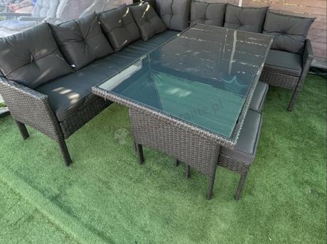 Narożnik z technorattanu 190x190cm z 3 pufami i stołem Torino Corner XL Anthracite
