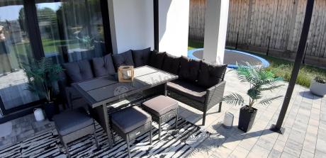 Narożnik z technorattanu 190x190cm z 3 pufami i stołem Torino Corner XL Anthracite