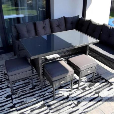 Narożnik z technorattanu 190x190cm z 3 pufami i stołem Torino Corner XL Anthracite