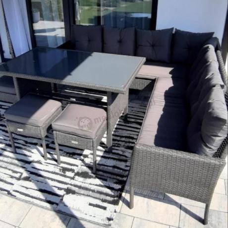 Narożnik z technorattanu 190x190cm z 3 pufami i stołem Torino Corner XL Anthracite