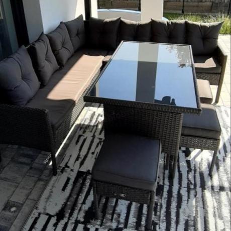 Narożnik z technorattanu 190x190cm z 3 pufami i stołem Torino Corner XL Anthracite