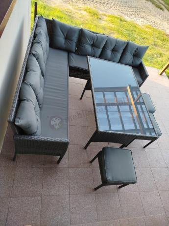 Narożnik z technorattanu 190x190cm z 3 pufami i stołem Torino Corner XL Anthracite