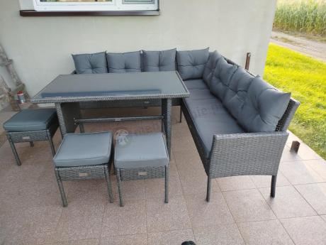 Narożnik z technorattanu 190x190cm z 3 pufami i stołem Torino Corner XL Anthracite