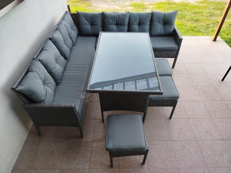 Narożnik z technorattanu 190x190cm z 3 pufami i stołem Torino Corner XL Anthracite