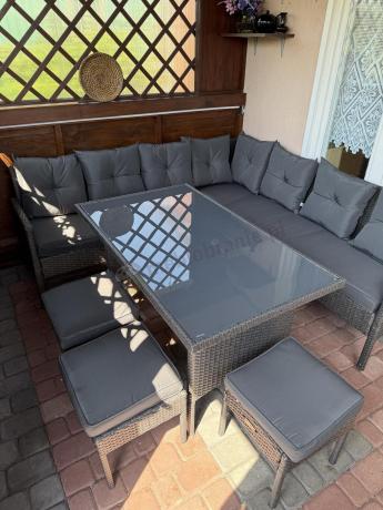 Narożnik z technorattanu 190x190cm z 3 pufami i stołem Torino Corner XL Anthracite