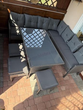 Narożnik z technorattanu 190x190cm z 3 pufami i stołem Torino Corner XL Anthracite